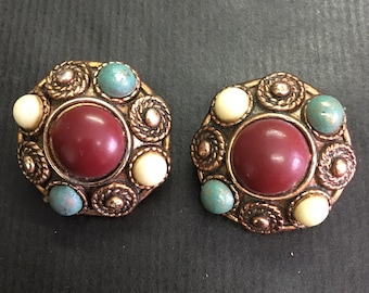 80's Vintage Clip On Earrings | Bold and Beautiful Multi-Hued Statement Earring