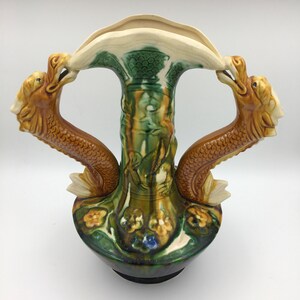 Large Vintage Green Dragon Vase | One-of-a-Kind Handmade Kitsch Vase