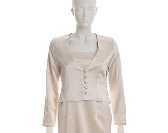 Elegant Vintage 90's White Dress Suit with Matching Jacket | Perfect for Weddings or Special Occasions | Women's Size 4/6