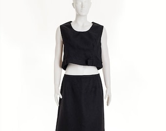 Ladies Vintage dress | Women's 60's black maxi a-line skirt with cropped top | made for Saks Fifth Avenue | size 10/12