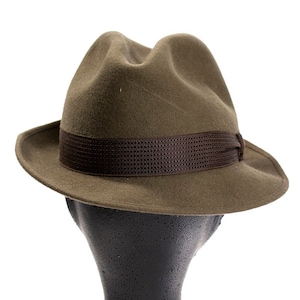 Vintage Green Wool Felt Fedora Hat | 1960s Mens Trilby Walker Hat