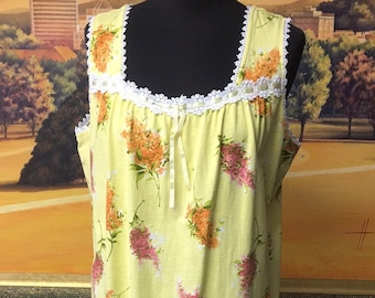 90's Vintage Yellow Floral Cotton Nightie | Women's Night Gown | Size L