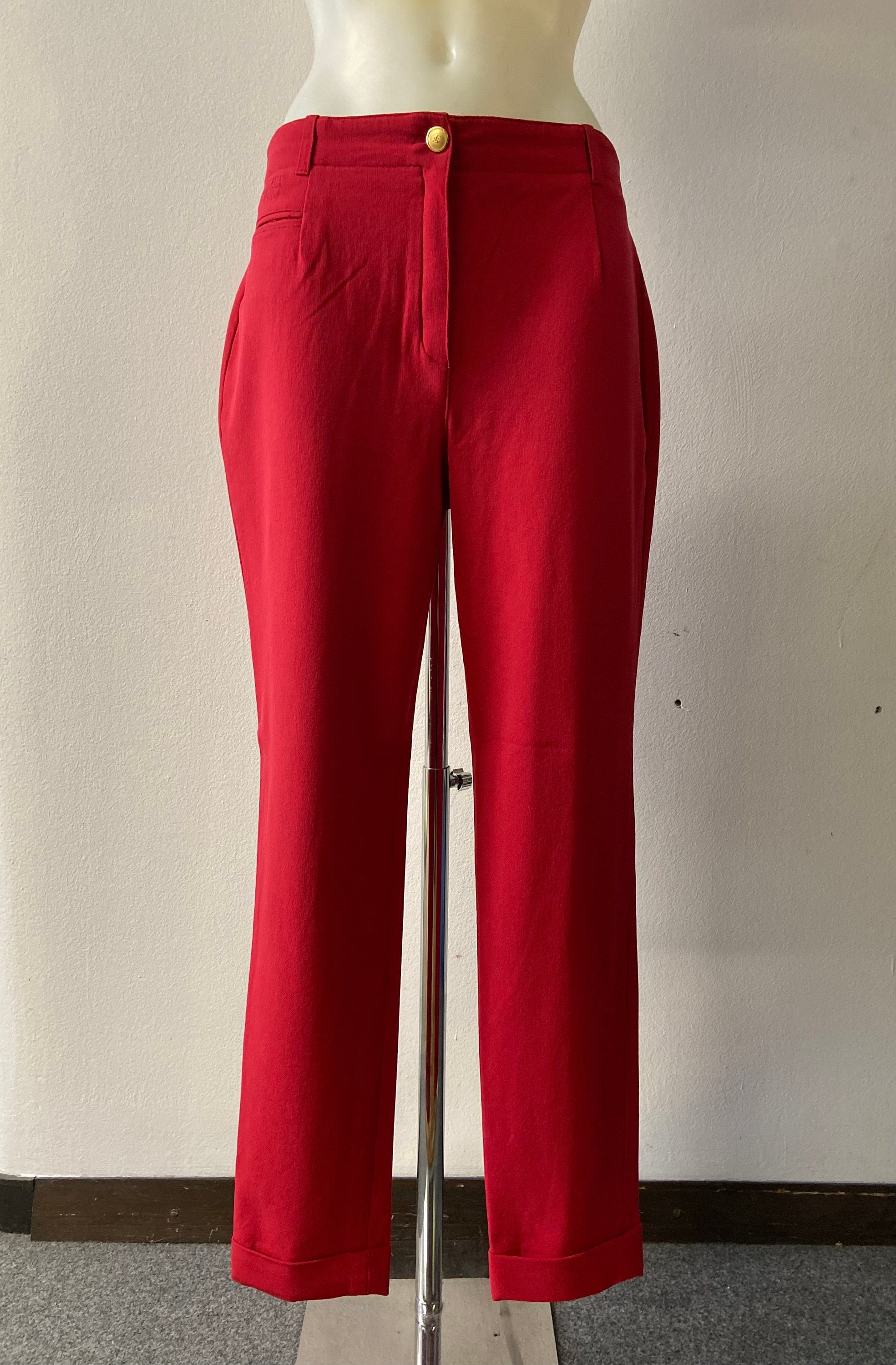 Designer 90er Jahre Escada Rote Hose | Vintage Damen Baumwollhose | Größe 42