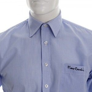Classic Designer Shirt for Men Pierre Cardin Blue Striped Shirt Short Sleeve Size S image 4
