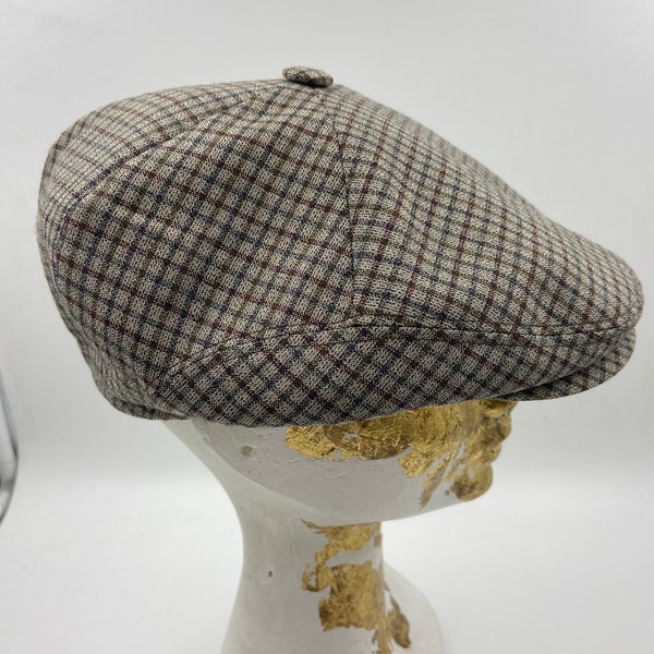 Men's Vintage Checked Wool Flat Cap |  Classic Cabbie Hat | Size 57