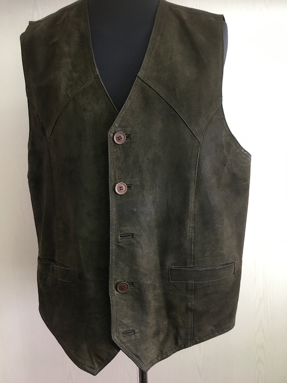 Men's Vintage 70's Brown Suede Casual Vest | Size… - image 2