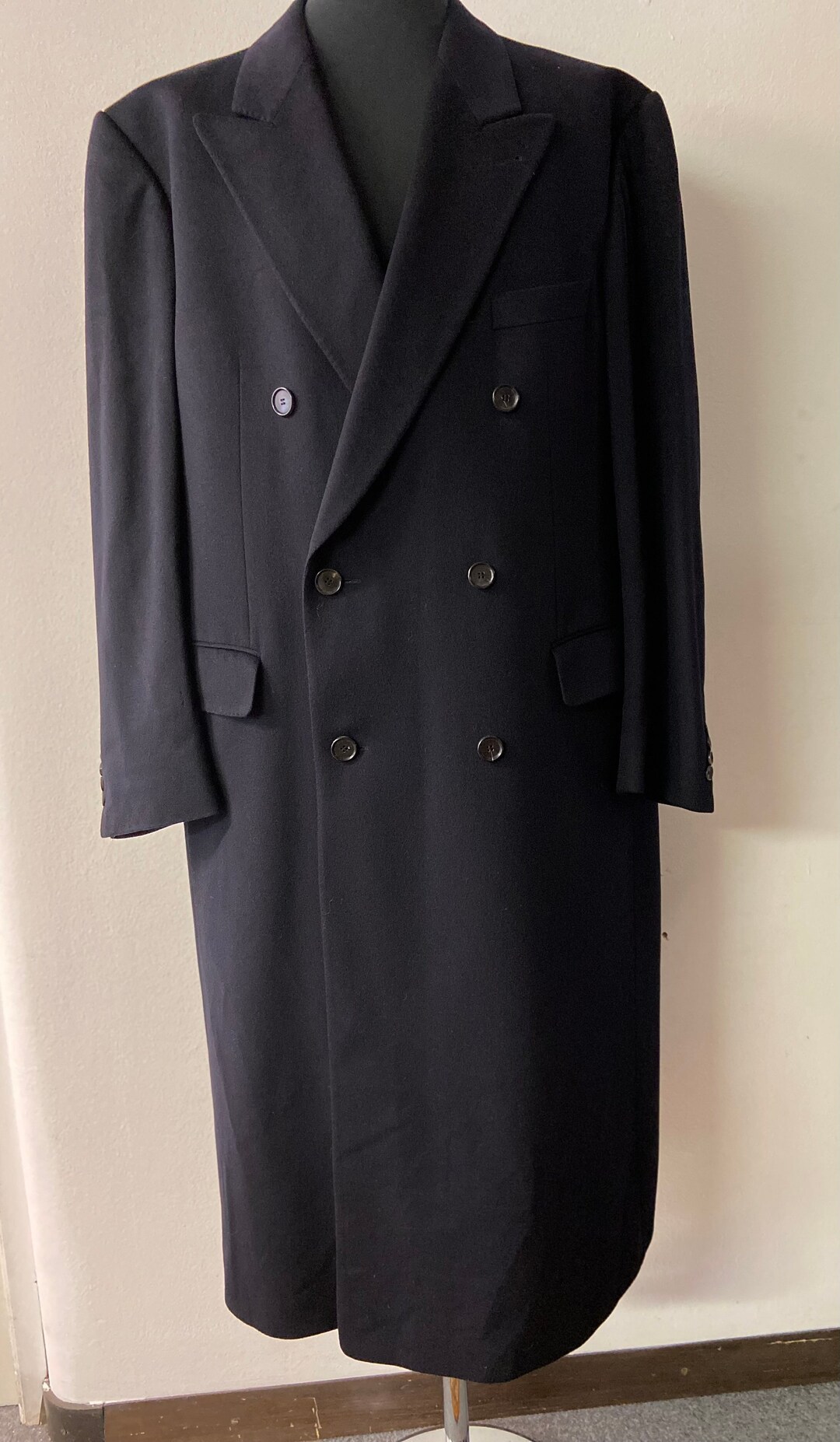 Mens Winter Coat Blue Wool Coat 100 Cashmere Long Dress Coat Size EU