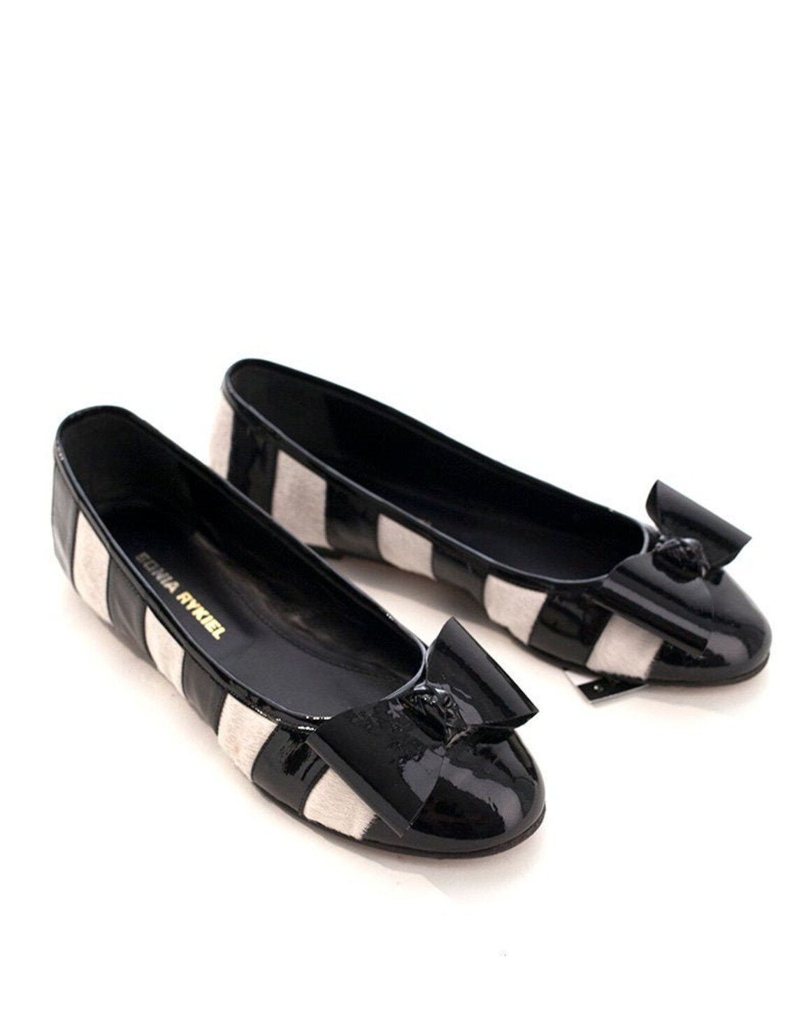 black and white striped flats