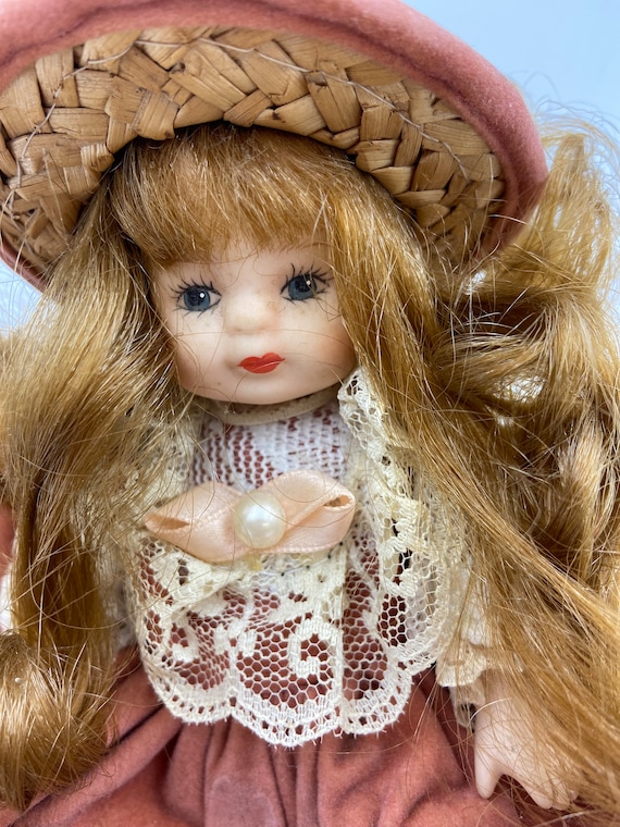 Vintage Porcelain Doll Southern Belle With Blonde Curly Hair in