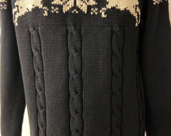 Vintage 80s Cotton Sweater From Lands End Brand | Black With