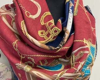 Stylish Women's Vintage Large Scarf with an Equestrian Theme | Versatile Fashion Accessory