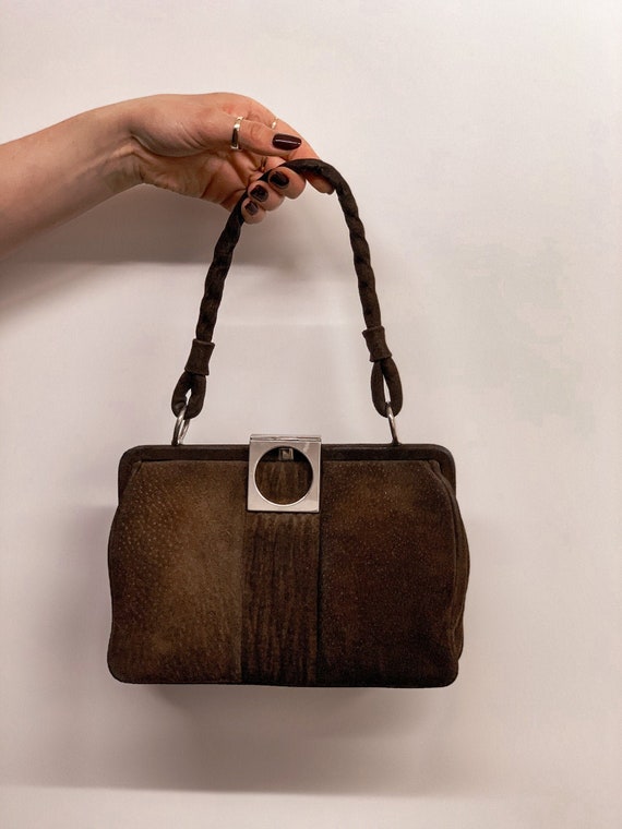 50's Vintage brown suede top handle bag