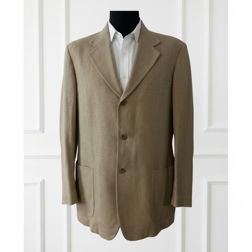 Mens Summer Blazer 90s cotton and flax jacket Versatile Off White Jacket Size EU 50