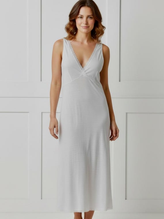 Women's, Vintage Slip or Nightgown | Mercerized Cotton and Lace Trim | Size M