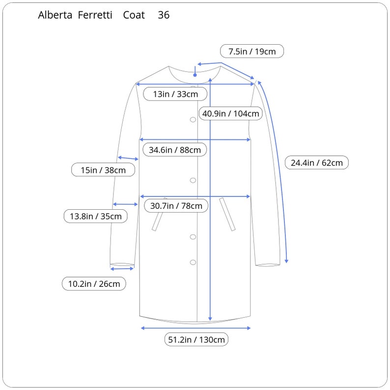 Puede incluir: Un abrigo blanco con cierre de botones y mangas largas. El abrigo mide 104 cm de largo, 88 cm de pecho y 35 cm de manga.
