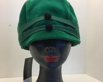 Sombrero de terciopelo verde vintage de los 70 para mujer / Sombrero mod vintage de los 70 / Sombrero mod / Gorra de montar de los 70 / Gorra estilo casco para mujer