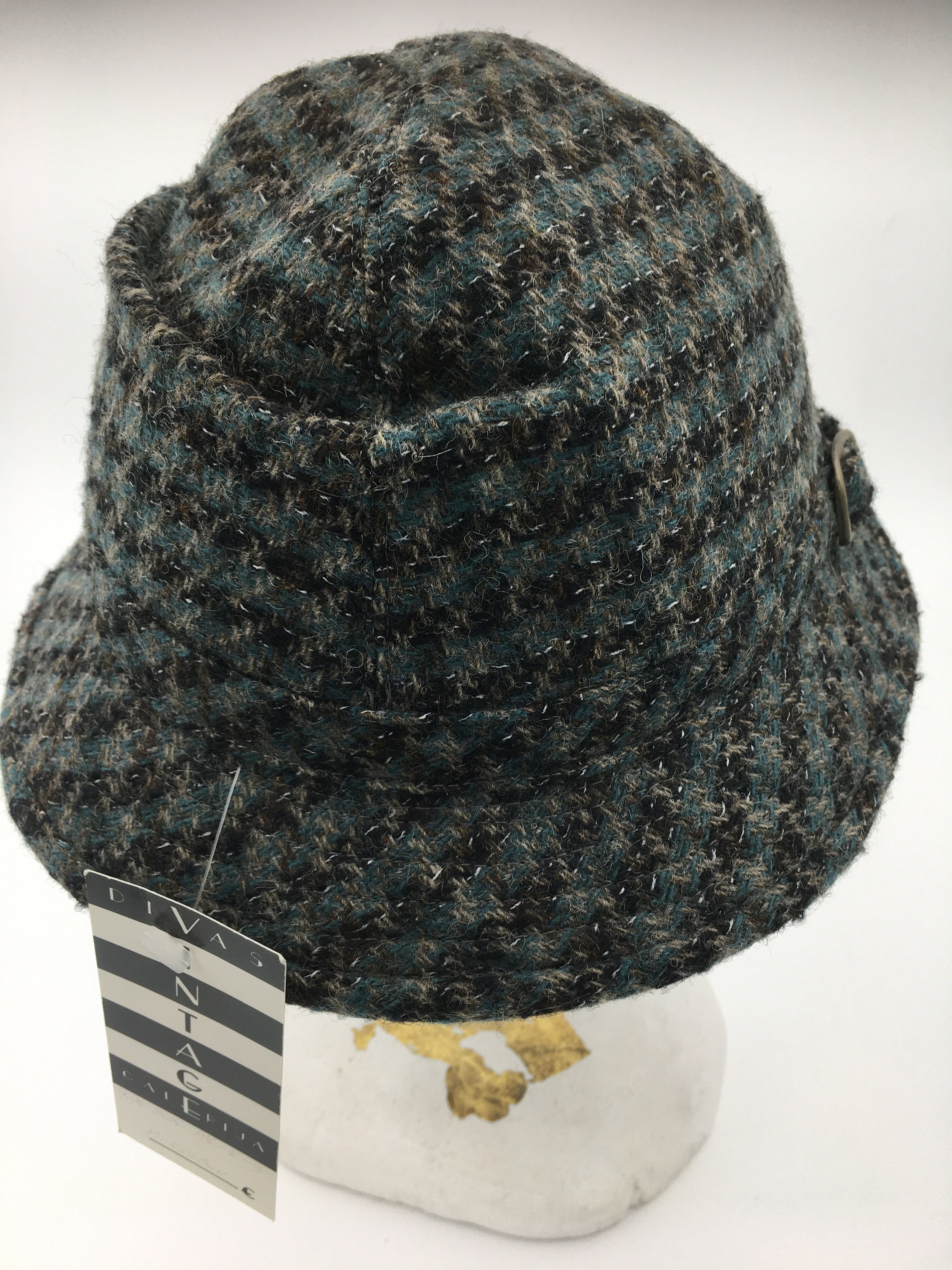 VINTAGE WOOL BLEND BURGUNDY GREEN & BLACK PLAID BUCKET HAT CLASSIC CASUAL Wool Bucket Hat Plaid - Etsy main image 2