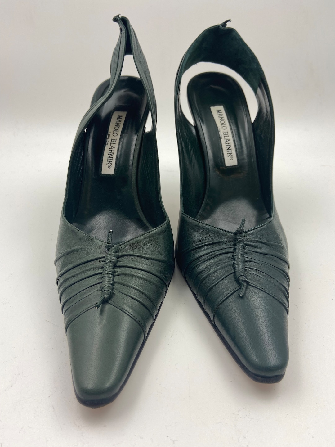 Elegant Green Nappa Leather Manolo Blahnik Slingback Shoes