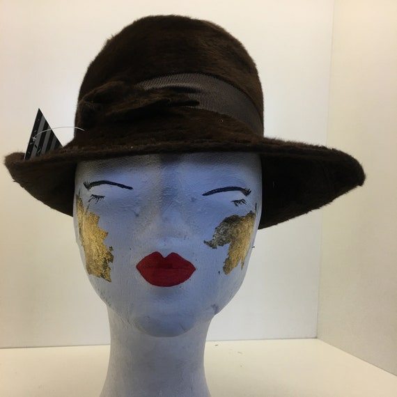 Women's 70's Vintage hat | brown woven rabbit wool
