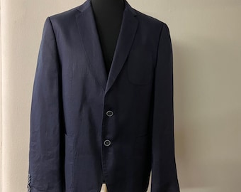 Italian Linen Blazer Sport Coat. Silk Lined. Mens Size L. Vintage