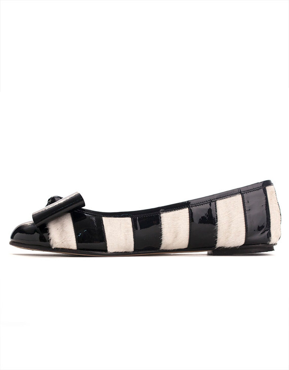black and white striped flats