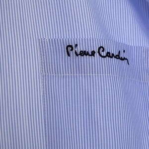 Classic Designer Shirt for Men Pierre Cardin Blue Striped Shirt Short Sleeve Size S image 3