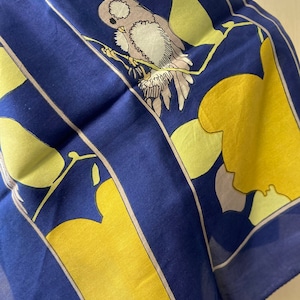Vintage neck scarf | Blue with yellow print | silk head scarf | lightweight scarf | square head scarf