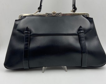 Vintage 1960s, Stylish Black Top Handle Bag | Trendy Handbag | Thoughtful Gift for Her