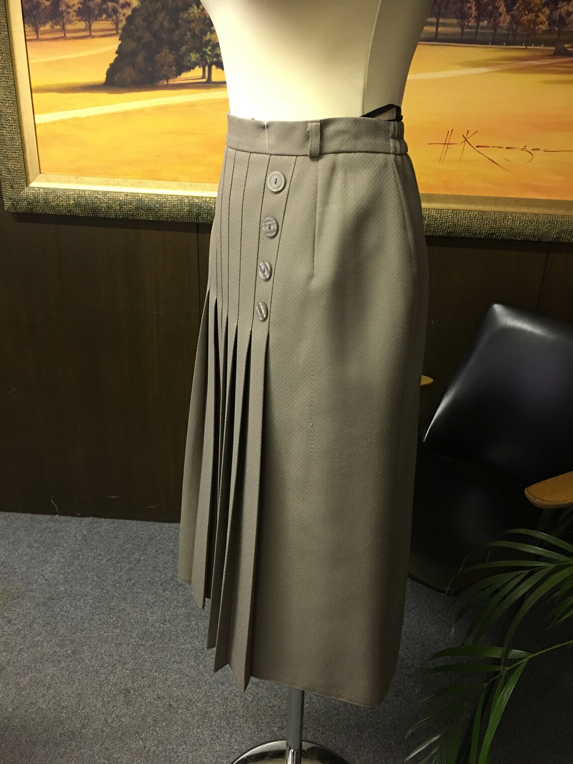 Grey pleated midi skirt for women  A128