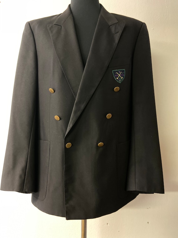 Mens Vintage 80s Black Double Breasted Blazer by Mura | Mens Wool