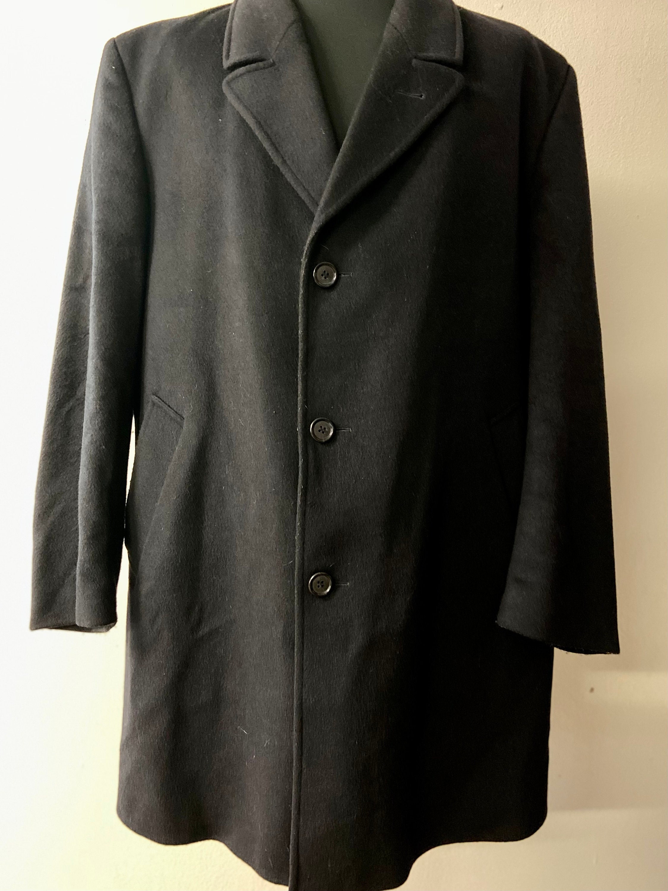 Men's 90's Vintage Black Wool Blend 3/4 Coat | the Perfect