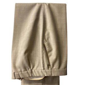 Men&#39;s High Waist Vintage Dress Pants  | Beige-Hued Everyday Flat Front Trousers | Size L