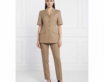 Ensemble costume pour femme vintage des années 1980 par Mura | Pantalon taille haute + veste à manches courtes | Taille UE 36