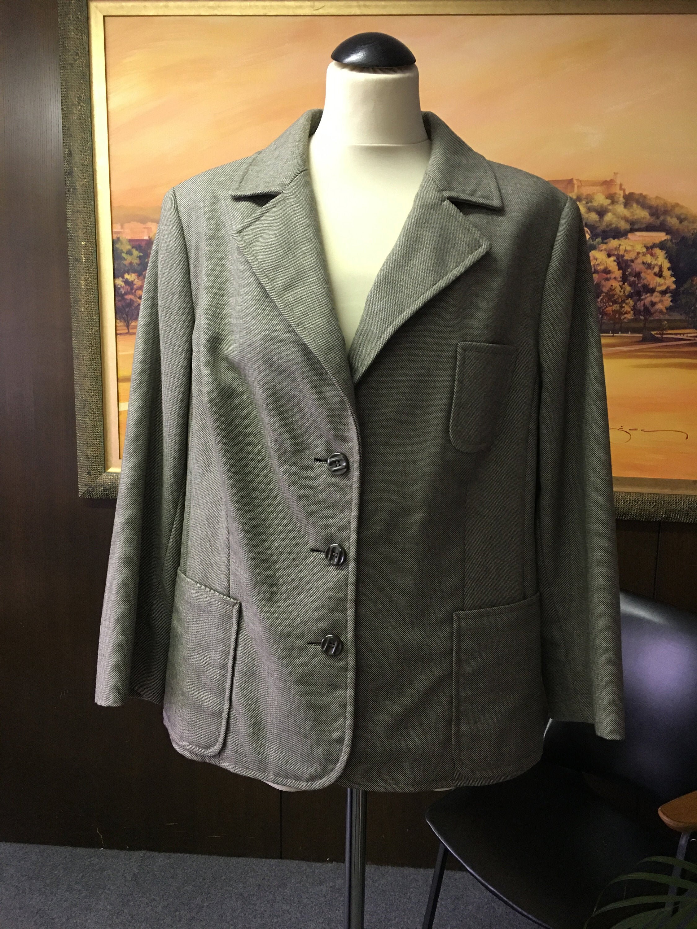 Womens blazer Vintage 60s fitted wool blazer grey blazer Size L