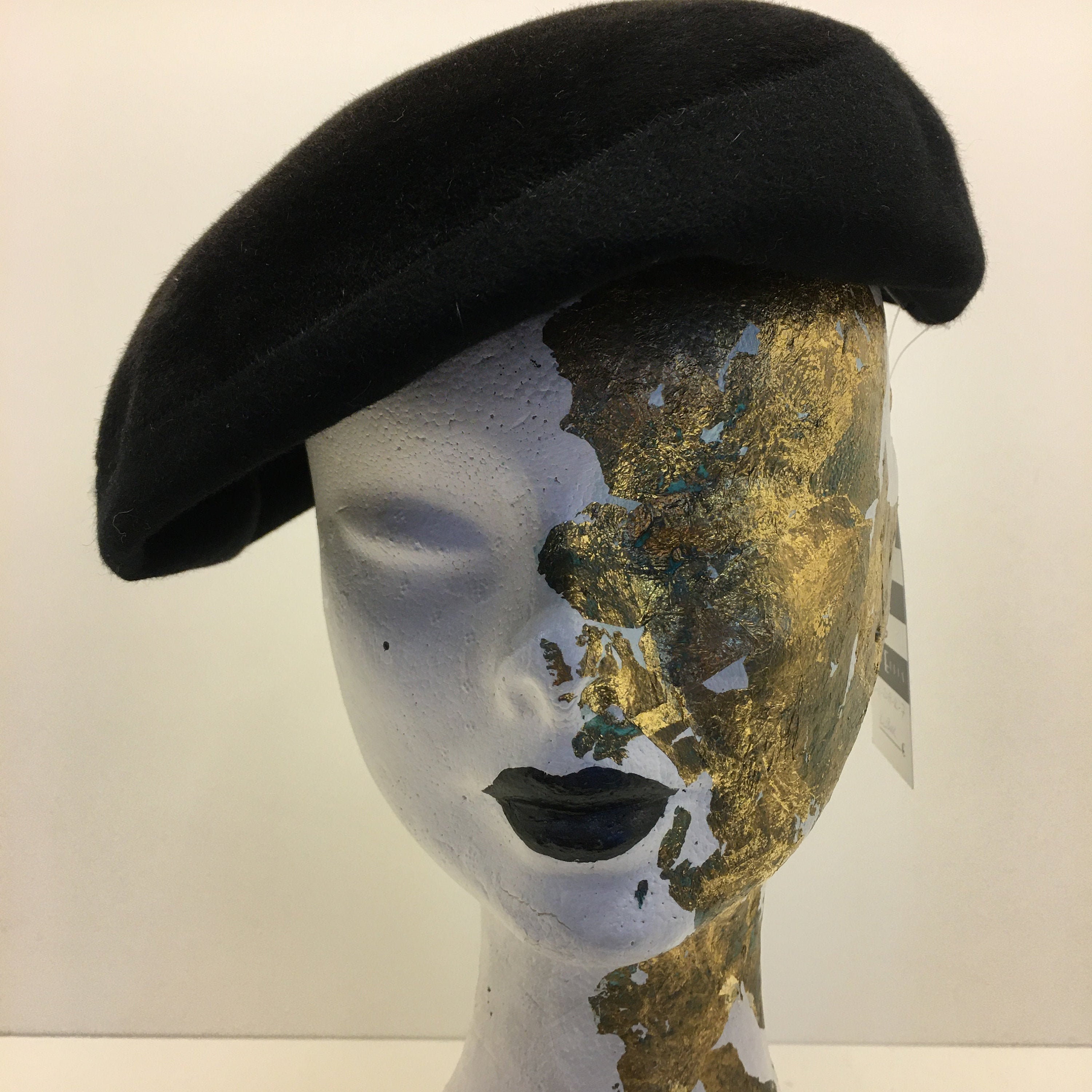 Women's 60's Vintage hat ladies pancake hat ladies fancy beret black felted wool hat