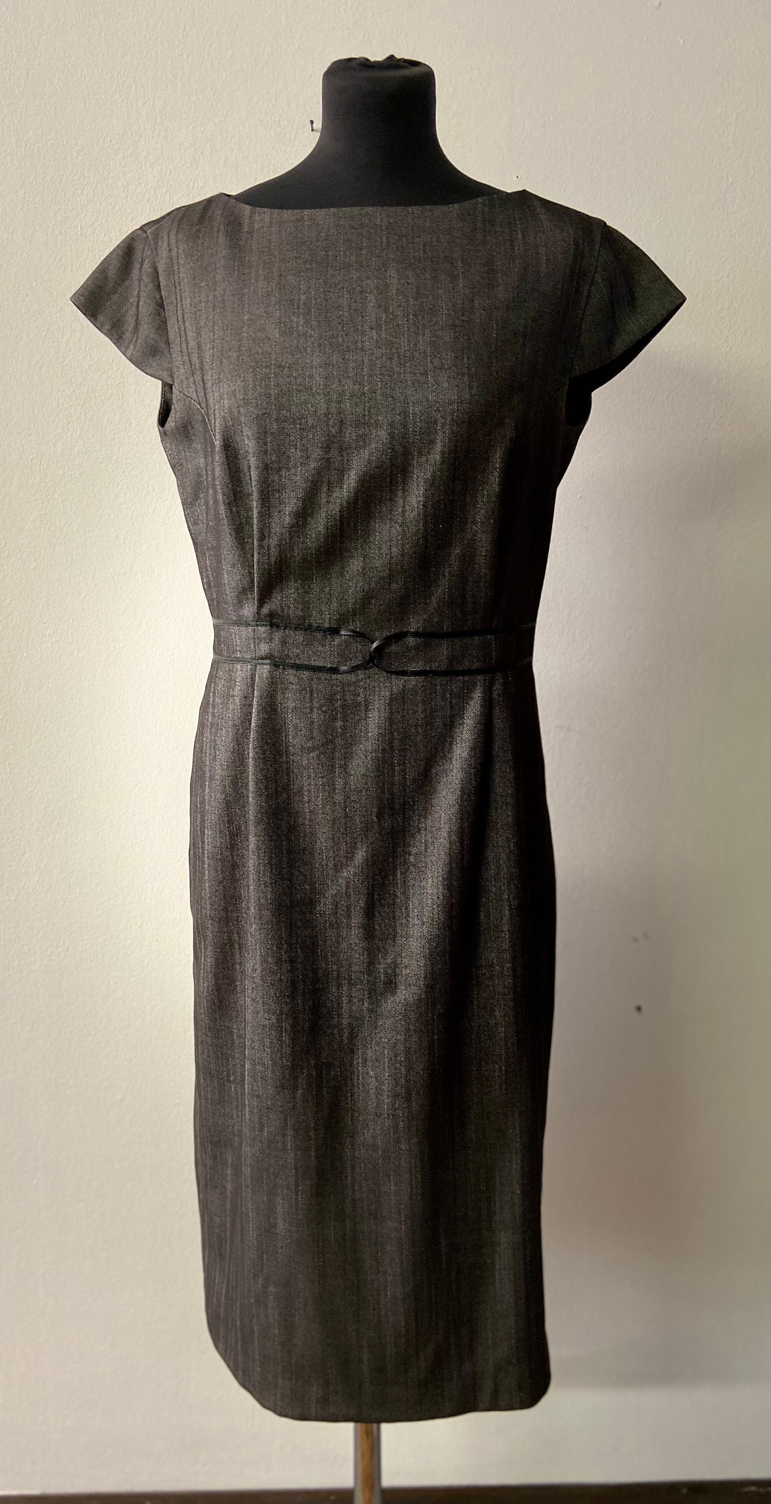 Womens Cap Sleeve Dress | Dark Gray Dress | Tailored Dress | Pencil Dress | Dinner Dress | Size 42