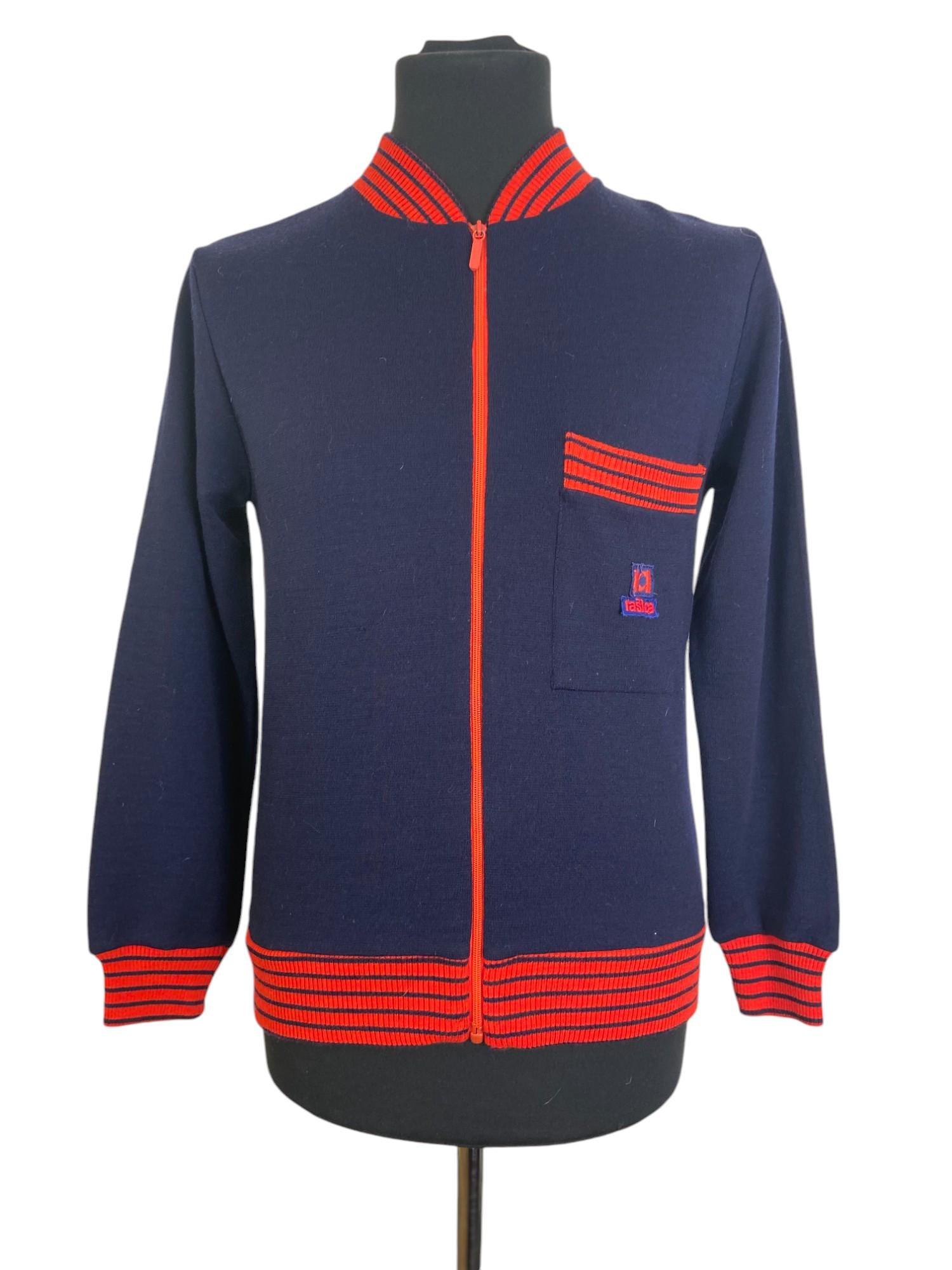 Vintage Men's Track Jacket by Rasica | 70s  Blue with Red Trim Jacket | Size S
