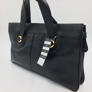 90er Vintage Damen Schwarze Leder Handtasche | Perfekte Alltagstasche