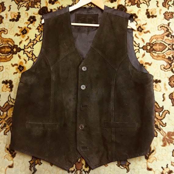 Men's Vintage 70's Brown Suede Casual Vest | Size… - image 1