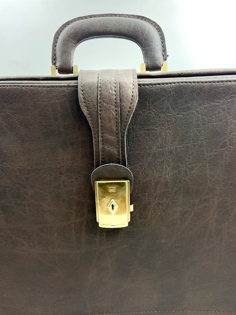 Vintage Briefcase in Faux Leather | 90s Top Handle Business Bag ...