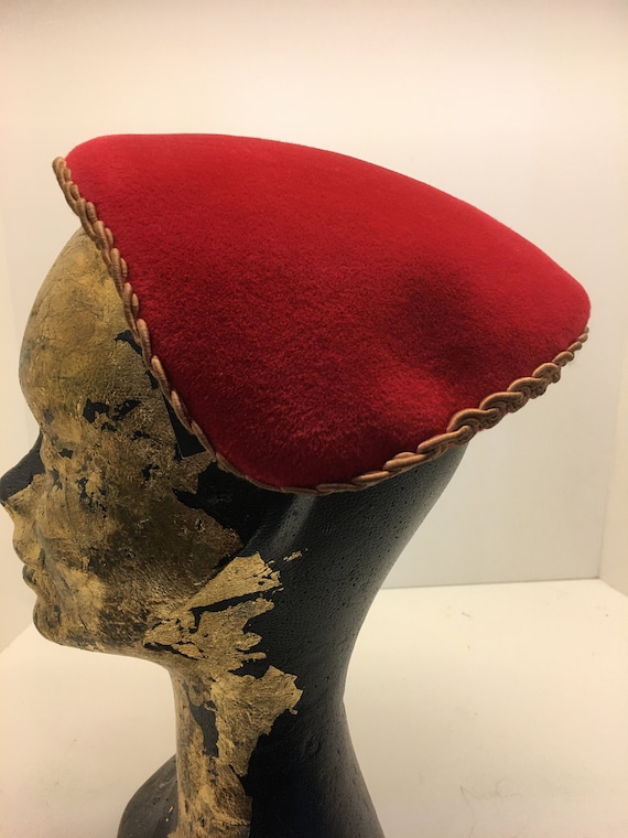 Women's Vintage 50's half hat | red wool hat | Vin