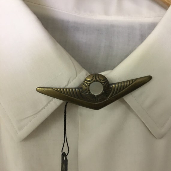 cravat Clip on medallion for blouse jabot or shirt-unisex-clips on any collar like a clip-on tie-black satin with a faceted rhinestone