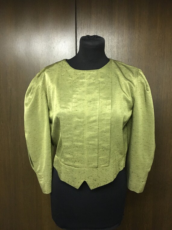 Louis Feraud Satin Long Sleeve Blouse 1980s vintage Dark Purple Crew Neck Loose Fit Back Zip Top Large