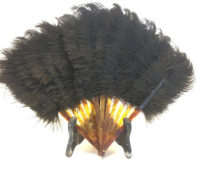 Featured listing image: Vintage 1920's feather fan | Black ostrich feather fan | decorative fan | hand fan