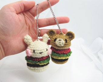 Bunny & Bear Hamburger Keychain