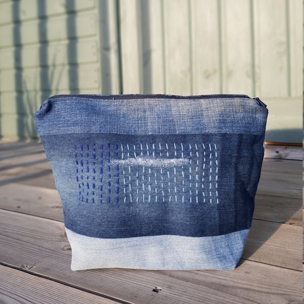 Make-up tas cosmetische tas boho denim sashiko beste vriend cadeau bruidsmeisje cadeau potlood geval eco-vriendelijk