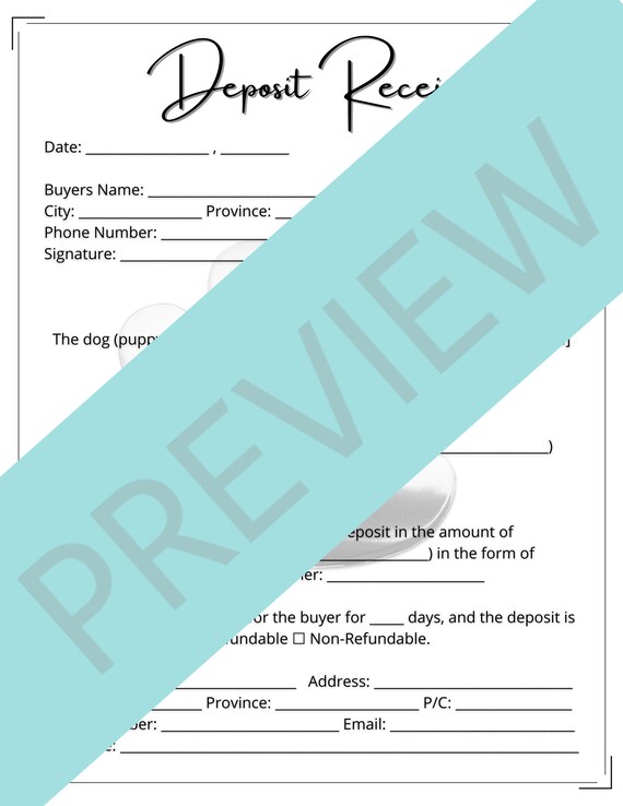 puppy purchasing deposit receipt downloadable and printable etsy canada