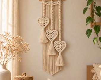 Macrame Wall Hanging DIY Kit for Beginners – Heart Decor Craft Project, Handmade Home Accent