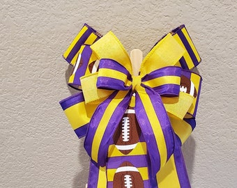 Purple and Yellow Football Bow