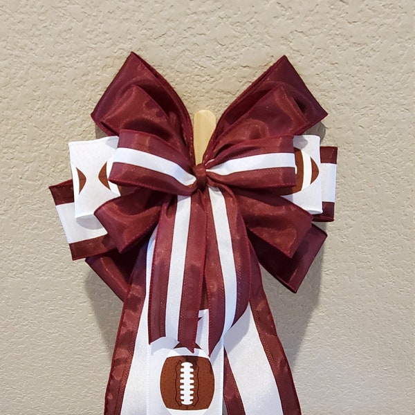 Texas A&M Aggies Maroon and White Football Bow